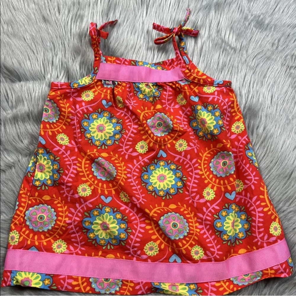 Hanna Andersson Baby Girls 70 6-12m Red Pink Floral Shoulder Tie Dress